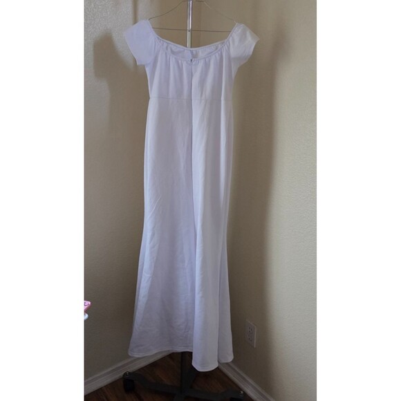 New White A Line Short Sleeve Dress with Front Slit - Picture 2 of 2